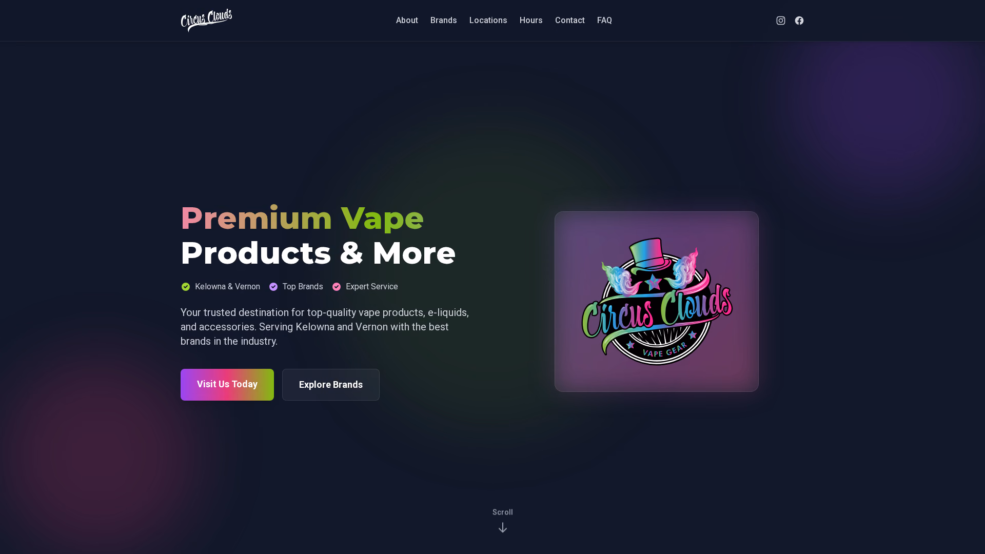 Circus Clouds services page (desktop)